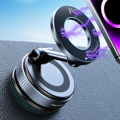 Vacuum Magnetic Phone Holder for Car - 360°Rotatable Foldable Dashboard Phone Holder for iPhone 16 Pro MAX 15 14 13 12 & Samsung, Multi-Surface Suction Mount Car, Desk, Kitchen, Gym (Black)